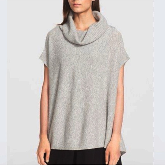 Vince 100% Cashmere Oversized Cowl Neck Short Sleeve Sweater Tunic Gray Size XS - Picture 1 of 11